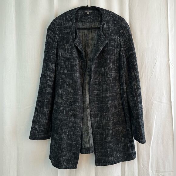 Eileen Fisher Black Crosshatch Open Front Cardigan Jacket Women’s Size Medium - Picture 2 of 6